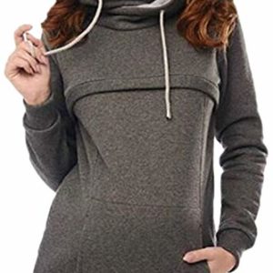 Fanvans Lactancia premamá Enfermeria Manga Larga Hoodie Sudadera con Bolsillos Gris oscurocolor S