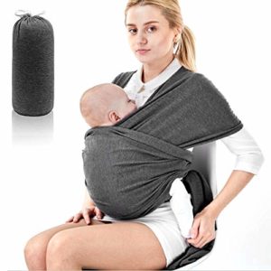 Phiraggit Fular Portabebé,Manta para Lactancia Un Tamaño para Todos - Elastico Porta bebé Wrap para Madre y Padre- Porteo Seguro y Ergonómico, portabebés para recién nacidos hasta 20 kg (Gris)