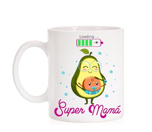 Taza Cerámica Futura mamá. Loading super mamá. Regalo Mamás