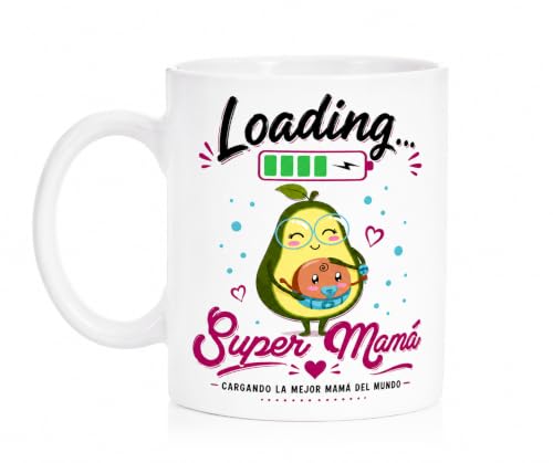Taza Cerámica Futura mamá. Loading super mamá. Regalo Mamás