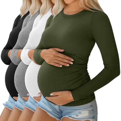 Ficerd Pack 4 Camisetas Maternidad Algodón Manga Larga Gris