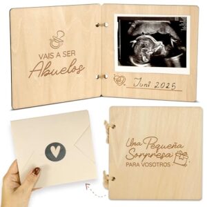 Anunciar embarazo abuelos familia librito madera Vais ser