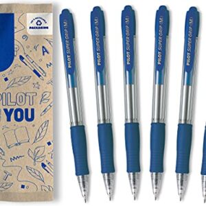 PILOT Caja 6 Bolígrafos Super Grip Biros Recargables Azul