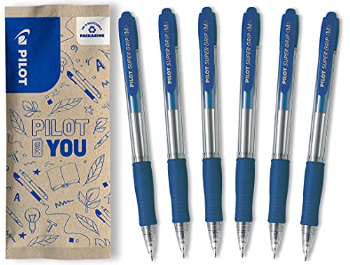 PILOT Caja 6 Bolígrafos Super Grip Biros Recargables Azul