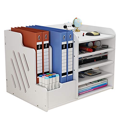 Organizador escritorio blanco gran capacidad, papelería A4,